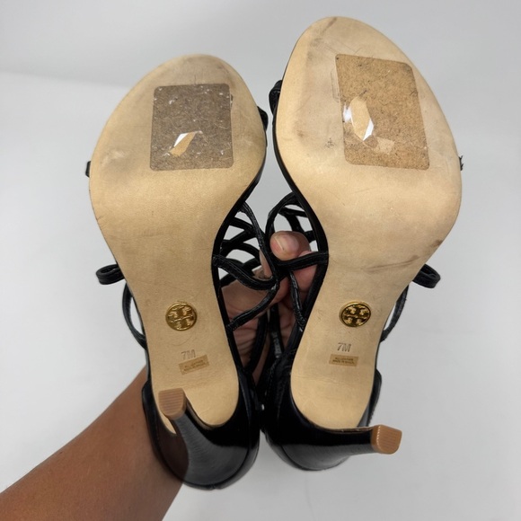 Tory Burch Amalie Black Cage Straps High Heels - Picture 8 of 11